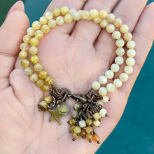 Yellow Opal 2 Strand Star and Moon Charm Bracelet