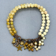 Yellow Opal 2 Strand Star and Moon Charm Bracelet