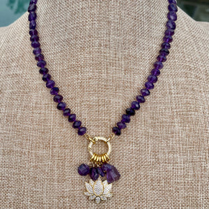 Amethyst Lotus Flower Charm Necklace