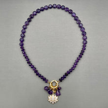 Amethyst Lotus Flower Charm Necklace