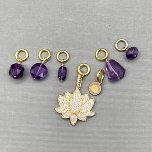 Amethyst Lotus Flower Charm Necklace