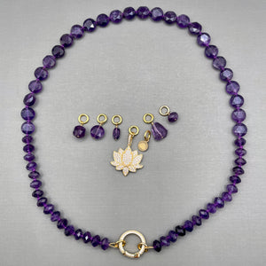 Amethyst Lotus Flower Charm Necklace