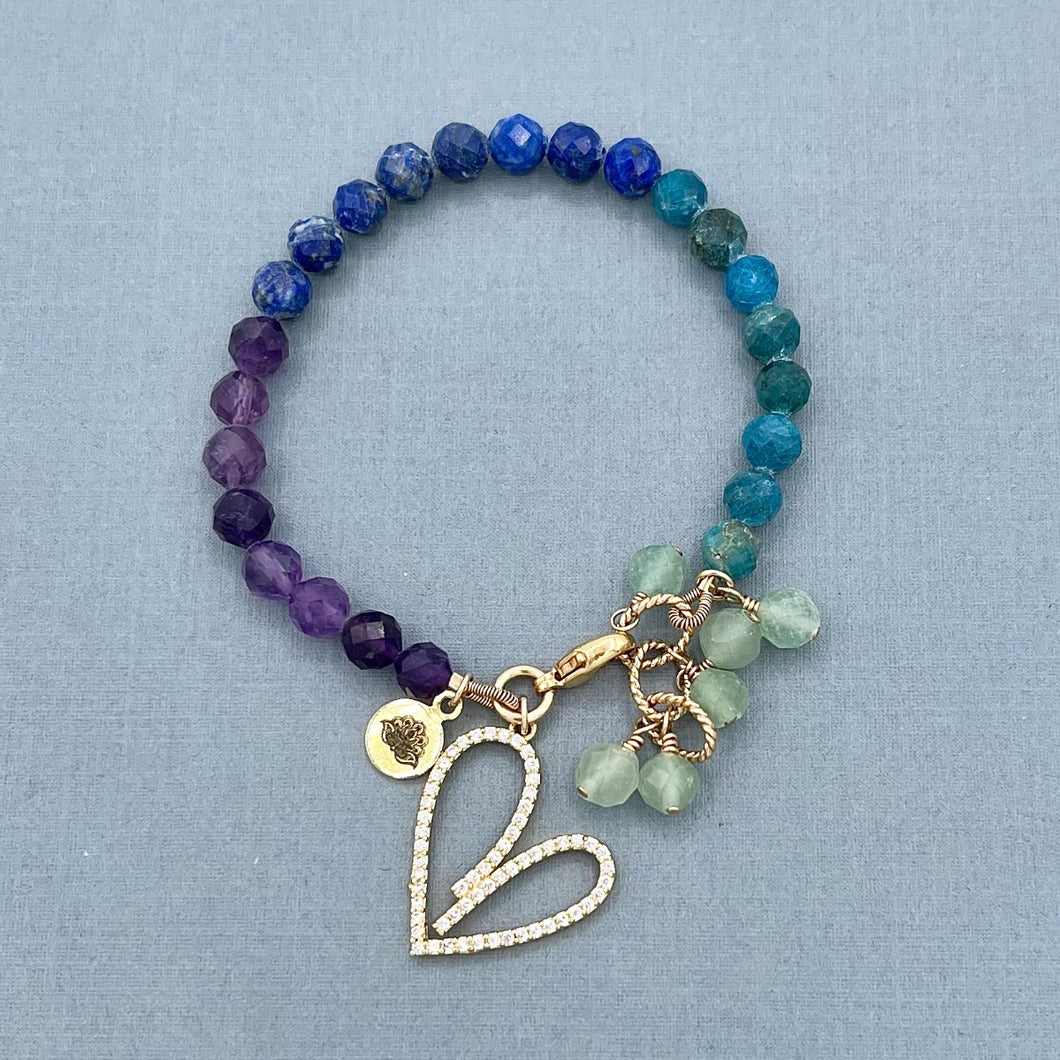 Amethyst, Lapis, Apatite and Green Aventurine Heart Bracelet