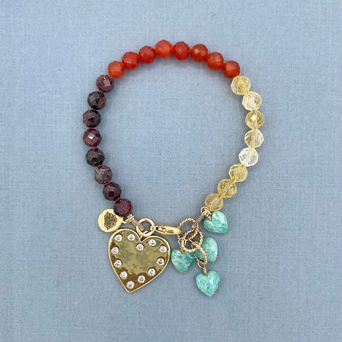 Garnet, Carnelian, Citrine and Amazonite Heart Bracelet
