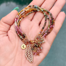 Watermelon Tourmaline Ombre 5 Strand Feather Bracelet