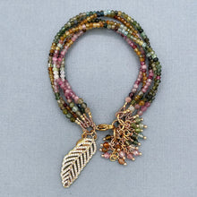 Watermelon Tourmaline Ombre 5 Strand Feather Bracelet
