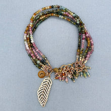 Watermelon Tourmaline Ombre 5 Strand Feather Bracelet