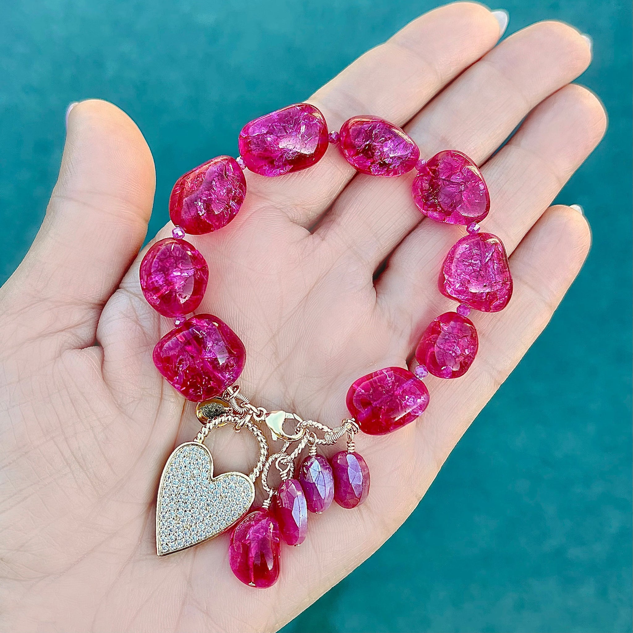 Crackle Quartz Hot Pink Heart Bracelet – Denise Yezbak Moore