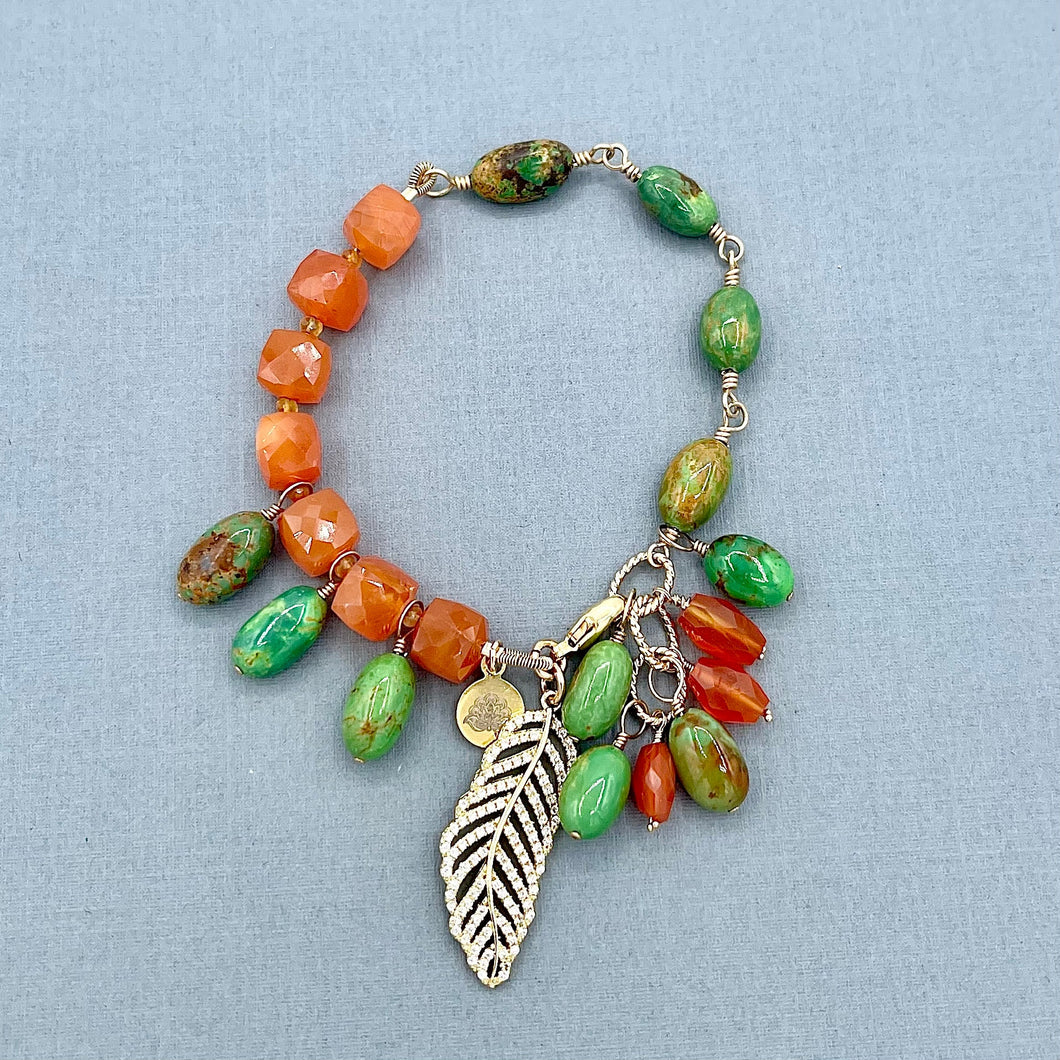 Mojave Turquoise and Carnelian Feather Bracelet