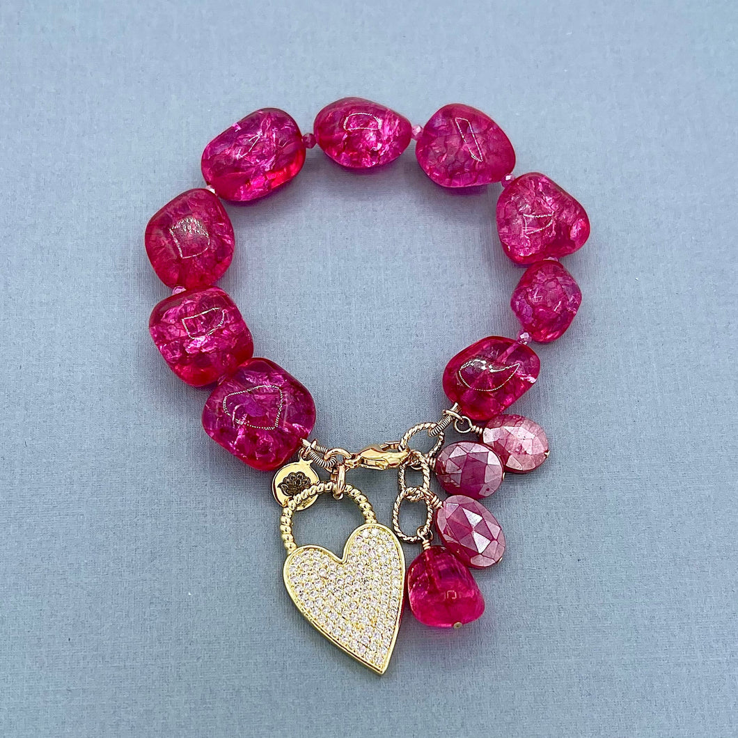 卸し売り購入 Crackle Quartz Hot Pink Heart Bracelet – Denise Yezbak Moore スノーボード