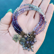 Rainbow Fluorite 4 Strand Dragonfly Flower Bracelet