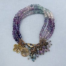 Rainbow Fluorite 4 Strand Dragonfly Flower Bracelet