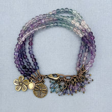 Rainbow Fluorite 4 Strand Dragonfly Flower Bracelet