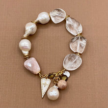 Quartz Crystal, Peach Moonstone, and Baroque Pearl Pave Heart Bracelet