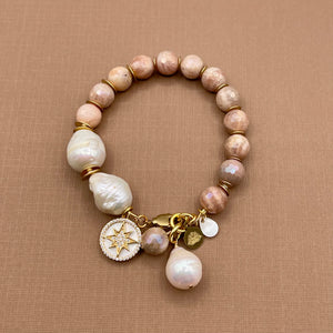 Peach Moonstone and Baroque Pearl Star Bracelet