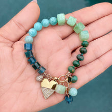 Chrysoprase, Apatite, Turquoise, and Amazonite Heart Bracelet