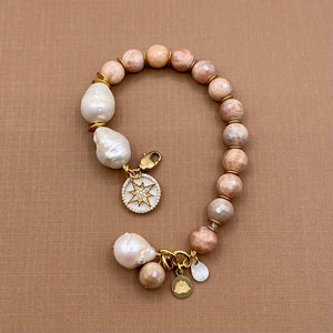 Peach Moonstone and Baroque Pearl Star Bracelet