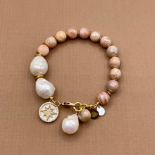 Peach Moonstone and Baroque Pearl Star Bracelet