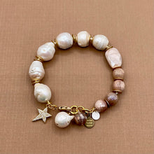 Peach Moonstone and Baroque Pearl Pave Star Bracelet