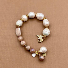 Peach Moonstone and Baroque Pearl Pave Star Bracelet