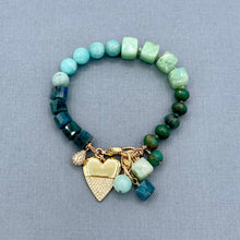 Chrysoprase, Apatite, Turquoise, and Amazonite Heart Bracelet