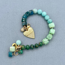Chrysoprase, Apatite, Turquoise, and Amazonite Heart Bracelet