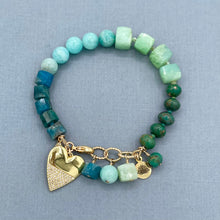 Chrysoprase, Apatite, Turquoise, and Amazonite Heart Bracelet