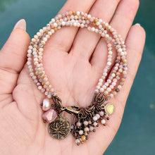 Pink Opal  4 Strand Flower Bracelet