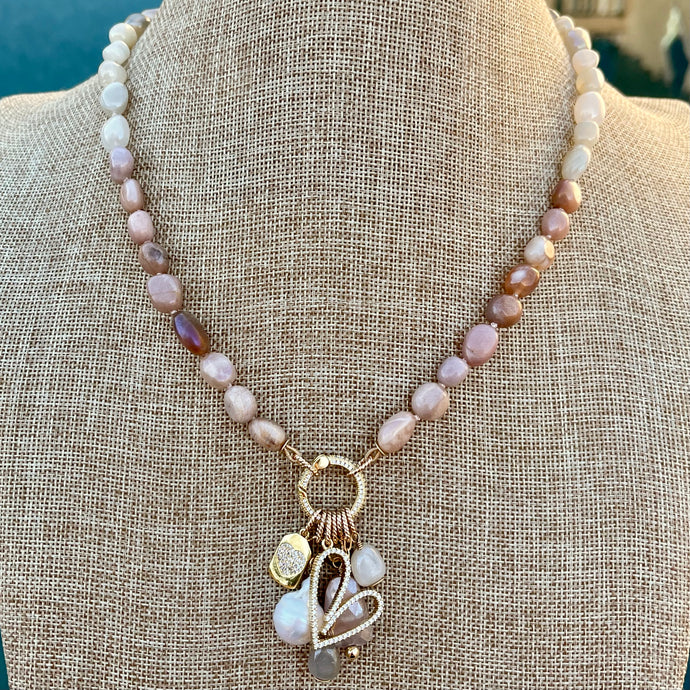 Mystic Moonstone Heart Charm Necklace