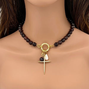 Deep Red Garnet Cross Necklace