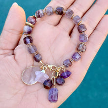 Purple Phantom Quartz and Amethyst Star Bracelet