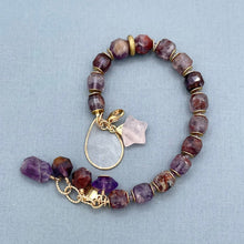 Purple Phantom Quartz and Amethyst Star Bracelet