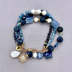 Freshwater pearl and Mixed Semiprecious Stone Star Bracelet