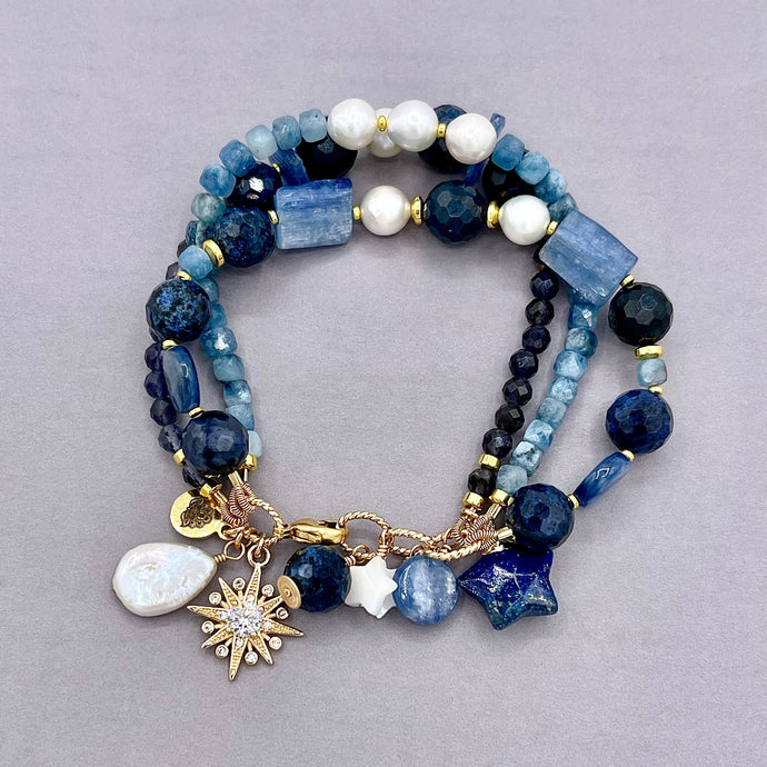 Freshwater pearl and Mixed Semiprecious Stone Star Bracelet