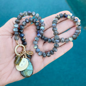 Labradorite Moon and Star Charm Necklace