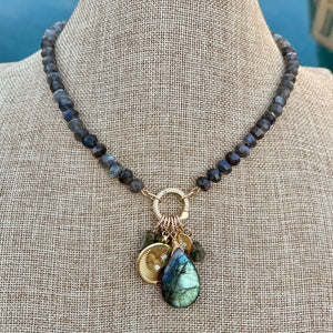 Labradorite Moon and Star Charm Necklace