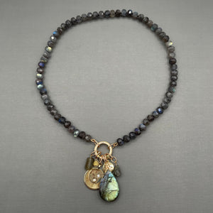 Labradorite Moon and Star Charm Necklace