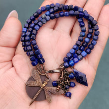 Lapis and Hematite Dragonfly Charm Bracelet