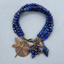 Lapis and Hematite Dragonfly Charm Bracelet