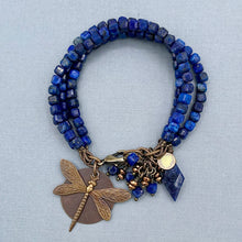 Lapis and Hematite Dragonfly Charm Bracelet