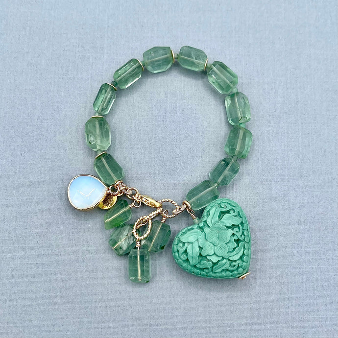 Green Fluorite Heart Bracelet