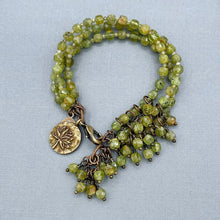 Peridot 3 Strand Flower Charm Bracelet