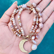 Peach Moonstone Moon 3-Row Bracelet