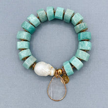 Amazonite and Freshwater Pearl Stretch Bracelet With Capiz Charm