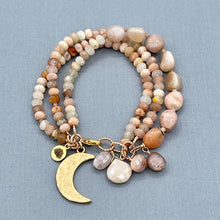 Peach Moonstone Moon 3-Row Bracelet