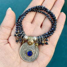 Blue Saphhire 3 Strand Kuchi Coin Stretch Bracelet