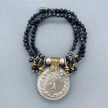 Blue Saphhire 3 Strand Kuchi Coin Stretch Bracelet