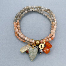 multicolor Moonstone 3 Strand Heart Stretch Bracelet