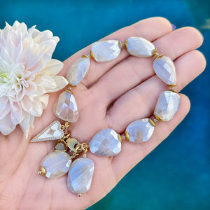 Mystic Moonstone Nugget With Heart Charm Bracelet