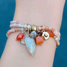 multicolor Moonstone 3 Strand Heart Stretch Bracelet